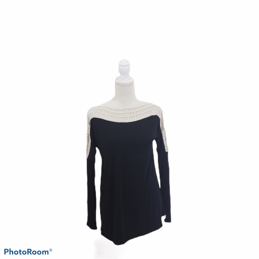 Mon Ami USA Black White Crocheted Tunic Top Small